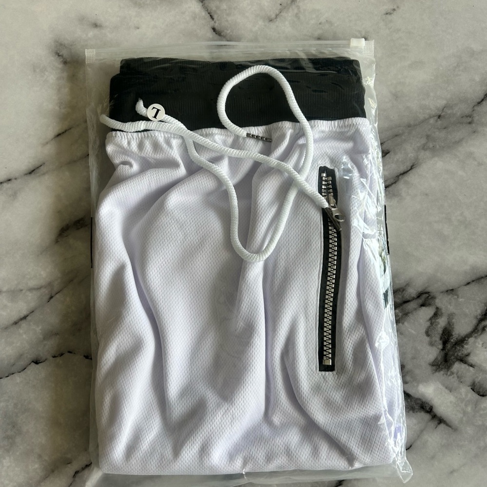 White and Black Shorts with Zipper